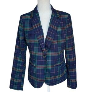 Merona Multicolor Green Plaid Blazer Christmas Blazer Work Preppy Coat Size 12